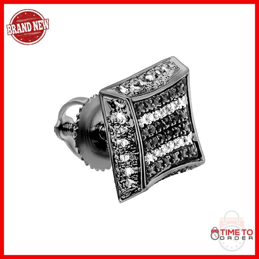 9.5mm Kite Stud Earrings Black Plated Sterling Silver Diamond